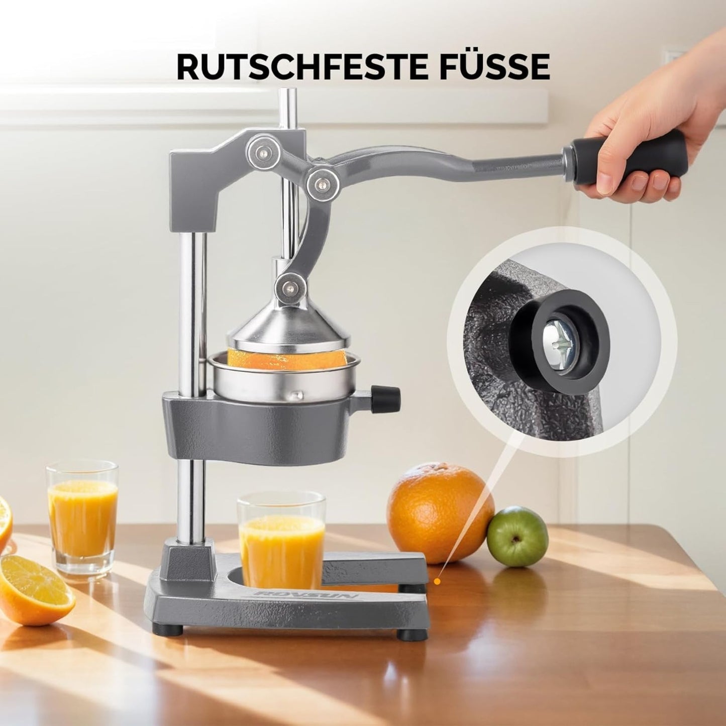 Bonnlo Heavy-Duty Manual Juicer with Removable Top Filter - Heavy-Duty 316 Stainless Steel Citrus, Apple, Orange, Lemon, Lime, Grapefruit Press - Non-Electric Mincer for Home & Commercial Use - Easy-Clean Design, Compact Juic