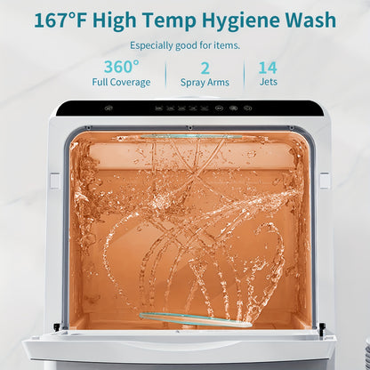 Independent Countertop Dishwasher, 5+1 Wash Programs, Built-in 5L Water Tank, Two Water Supply Modes, With Hot Air Drying And Automatic Ventilation Functions, Suitable For Homes, Apartments, And RVs.