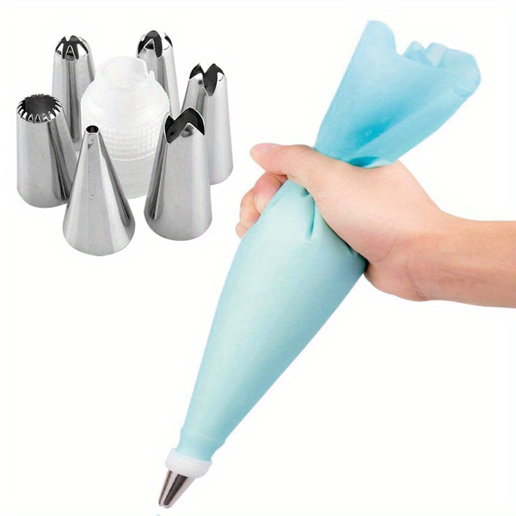 8pcs, Cake Decorating Tool Kit, Including 1pc Silicone Reusable Pipping Bag, 6pcs Pipping Tips, And 1pc Coupler, For DIY Cake Decorations, Baking Tools, Kitchen Gadgets, Kitchen Accessories, Home Kitchen Items