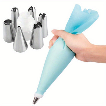 8pcs, Cake Decorating Tool Kit, Including 1pc Silicone Reusable Pipping Bag, 6pcs Pipping Tips, And 1pc Coupler, For DIY Cake Decorations, Baking Tools, Kitchen Gadgets, Kitchen Accessories, Home Kitchen Items