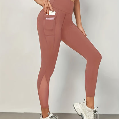 Women's Activewear: Mesh Stitching Yoga Leggings With High Waist Side Pockets For Fitness & Gym Sports