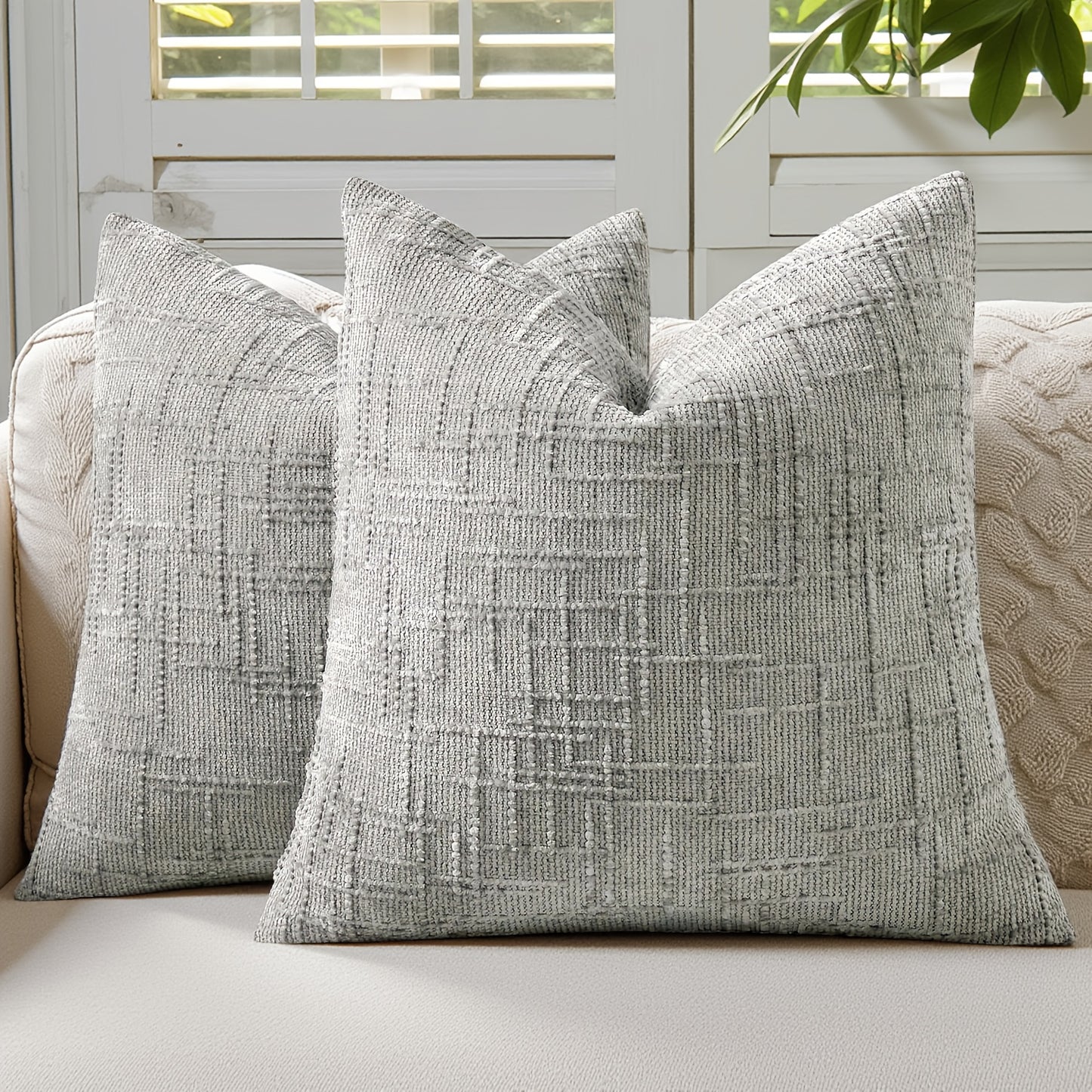 2pcs, Chenille Throw Pillow Covers Set of 2 Thick Textured Slubby Couch Pillow Covers Farmhouse Accent Modern Neutral Decorative Pillow Cases for Bed Sofa, Living Room, Machine Washable