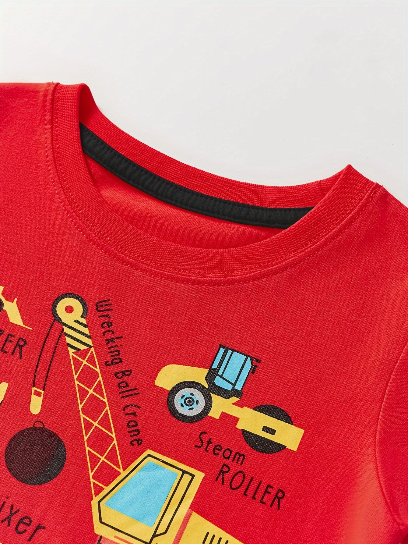 Boys' Cotton Short Sleeve T-Shirt with Cartoon Excavator Print, Breathable Summer Trend
