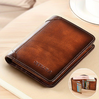 Men's Genuine Leather Premium Slim Driver's License Card Holder, Trendy 3-Fold Wallet, Top-Grain Cowhide, Large Capacity RFID Blocking Credit Card Holder, Portable Cash Work Business Commuter Office Anniversary Couple Birthda