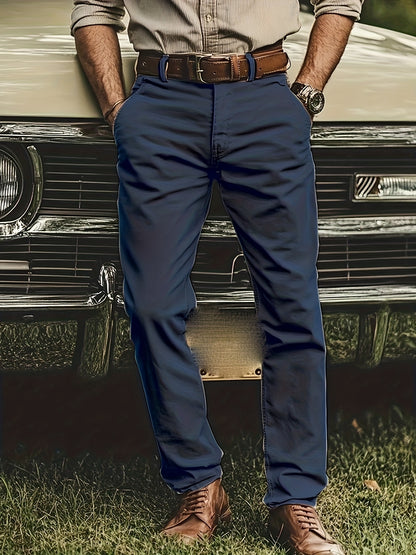 2pcs Men's Stretch Chino Pants - Straight-Leg Business Casual Trousers with Elastic Waistband, All-Season Formal &amp; Everyday Pants for Office, Meetings, and Casual Attire, Modern Pants, Comfortable Fit, Versatile