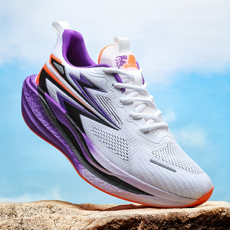 Men'S Breathable Running Shoes with Thick Cushioned Sole for Marathon Training - Lightweight Low-Top Sneakers, Vibrant Orange & Purple Accents, Durable MD/TPR Outsole, Lace-Up Design for Hiking, Outdoor & Casual Wear, Trail R