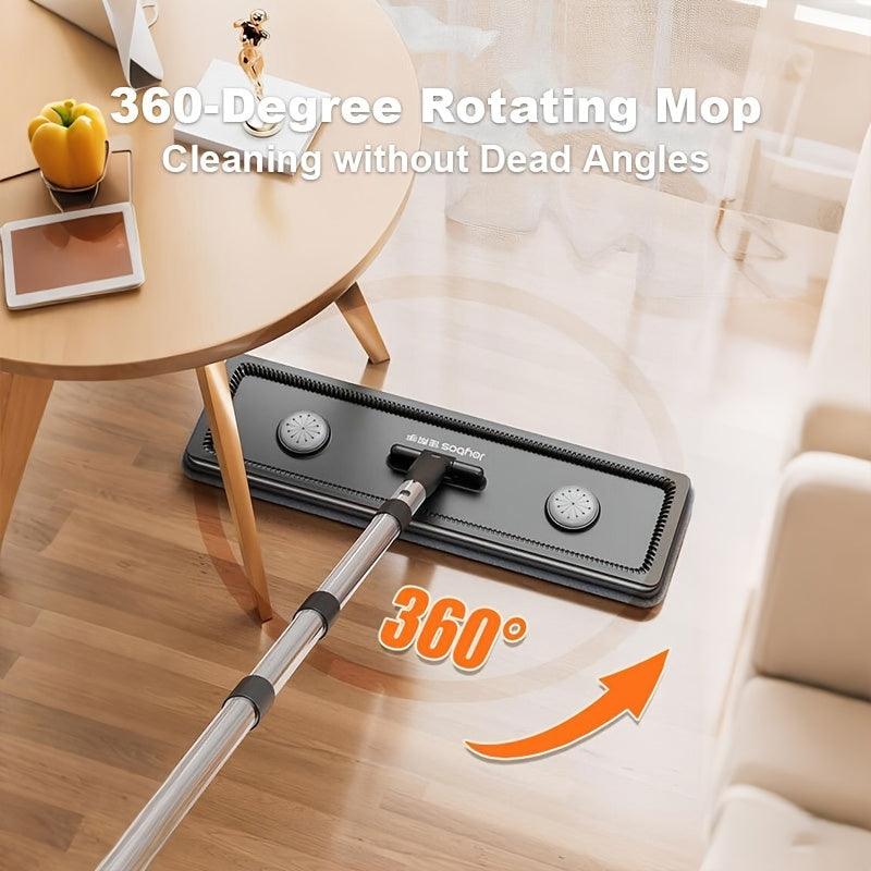 Hands-Free Flat Mop And Bucket Set with 4pcs Mop Pad- Dual-Purpose Dry And Wet Cleaning, Ideal for Bedroom, Kitchen, Living Room, Bathroom - Durable Plastic, for Household And Floor Cleaning, Tile Marble Floor Cleaning Mop Cl