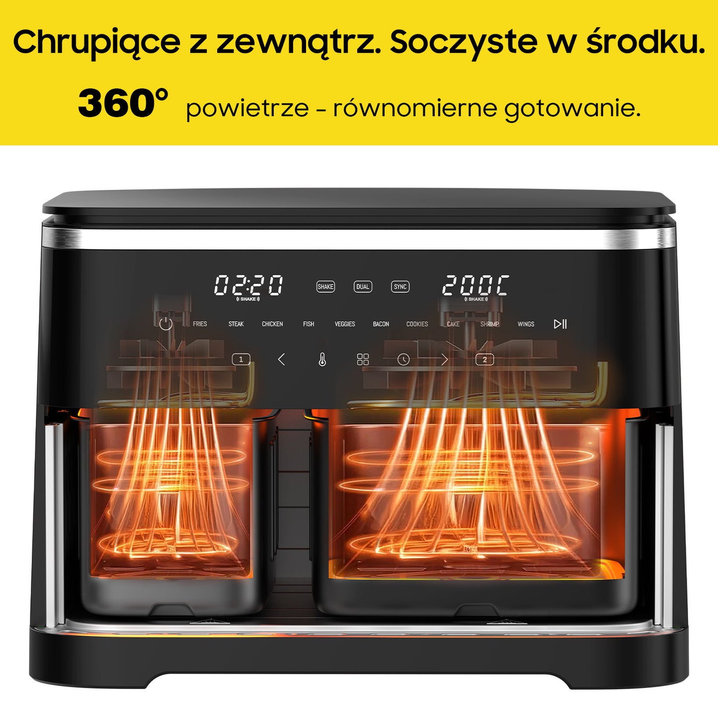 Iceagle XXL Hot Air Fryer, 2600W, 11L Dual-Zone Air Fryer with 2 Independent Chambers, 2-Sized Baskets, 10 Preset Programs, Timer, Digital Control Panel, and Recipe Guide