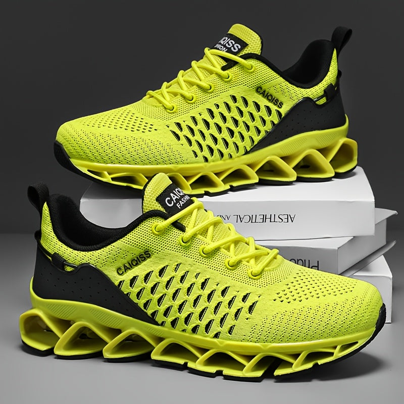 Men's Lightweight Breathable Casual Sneakers - Neon Yellow & Black, Fabric Upper with Mesh Lining, TPU Anti-Twist Sole, All-Season Low-Top Design for Hiking, Training & Daily Wear