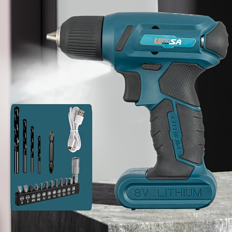 1set Of Accessories 8V Lithium Drill Mini Electric Drill Cordless Drill USB Charging Screwdriver Screwdriver Lithium Electric Drill LED Lighting Electric Drill Electric Tools For DIY Projects DIY Drill
