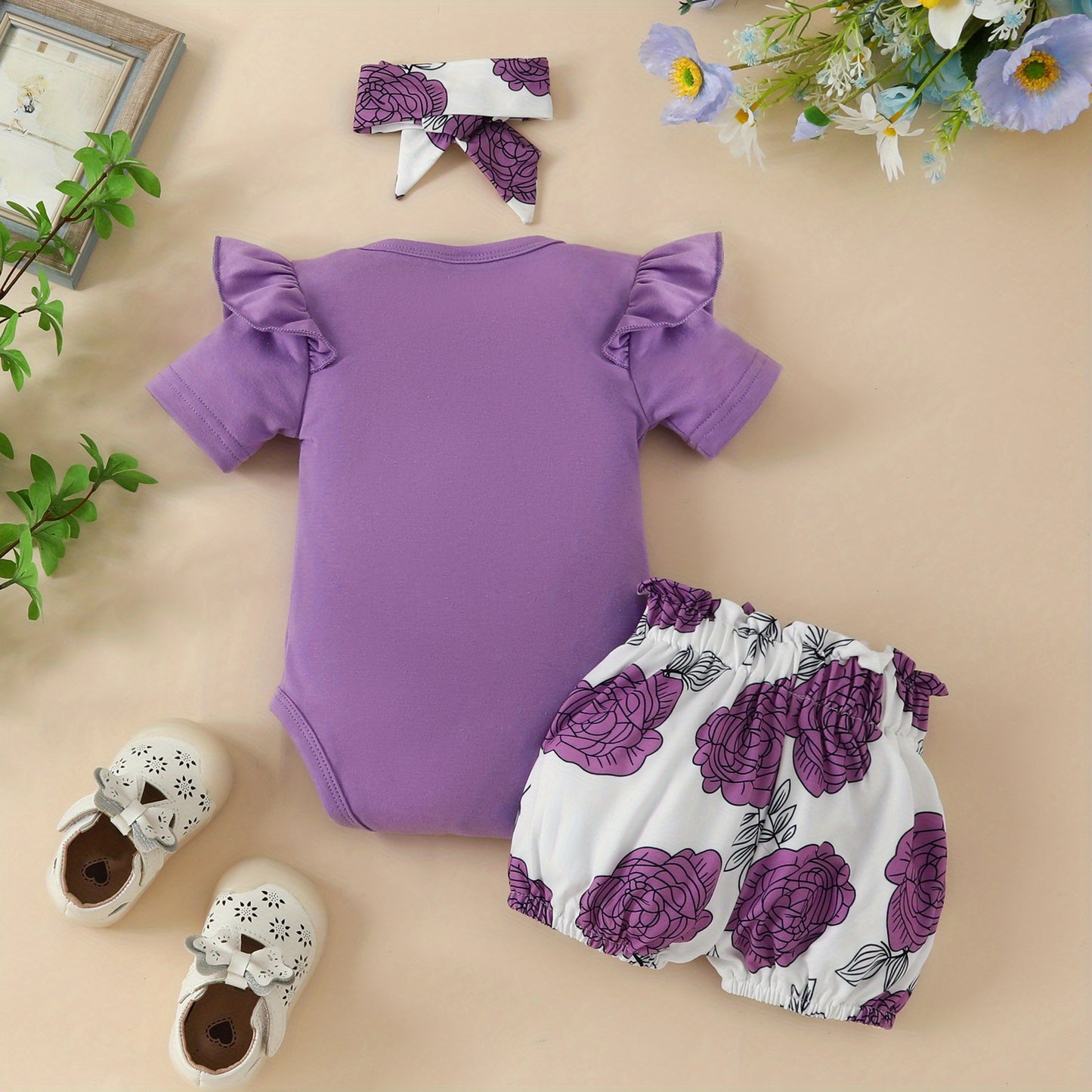 3pcs Short Sleeve &amp; Shorts Set for Newborns - "I'm Daddy's Girl" Letter Print Pants and Headband, Mommy's World Alphabet Kids' Outfit, Perfect for Outdoor