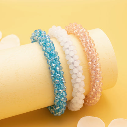Esbbela 3pcs Bracelet Set Holiday Gift Beaded Artificial Crystal Stackable Strap Set with Elasticity Suitable for Women Men 16.51-20.32cm Daily Vacation