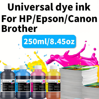 Dye Ink Cartridge Filling for Canon, Epson, HP, and Brother Printers - 250ml/8.45 oz universal ink cartridge with 4 color options (black, blue, pink, yellow) for HP 301XL, 302XL, 305XL, 304XL, PG-545, CL-546, 245, 246, 745 - H