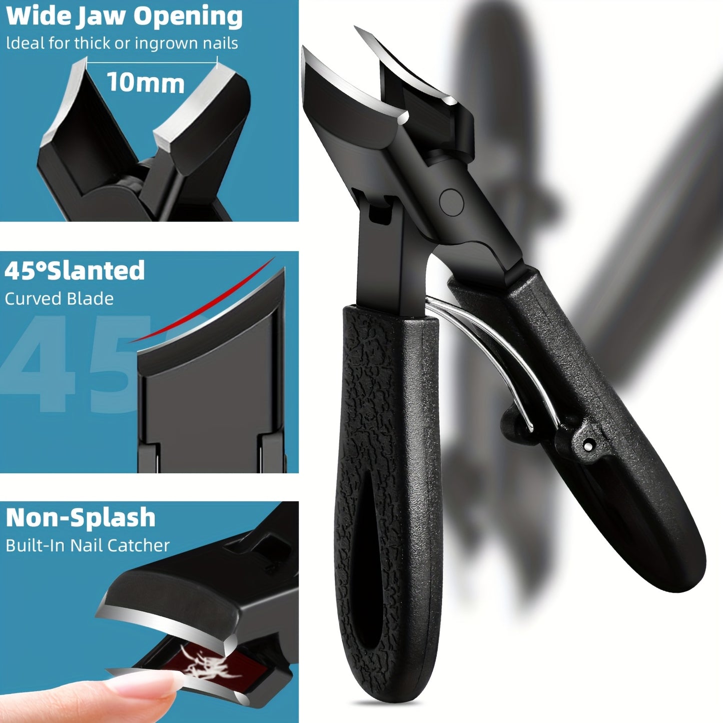 7pcs Stainless Steel Nail Care Kit for Ingrown & Thick Toenails - Heavy-Duty Clippers Set with Nail File, Cuticle Nippers, And Grooming Tools - Classic Black Handles for Men, Women, Seniors, Halloween Gift, DUANGDUANGBIU