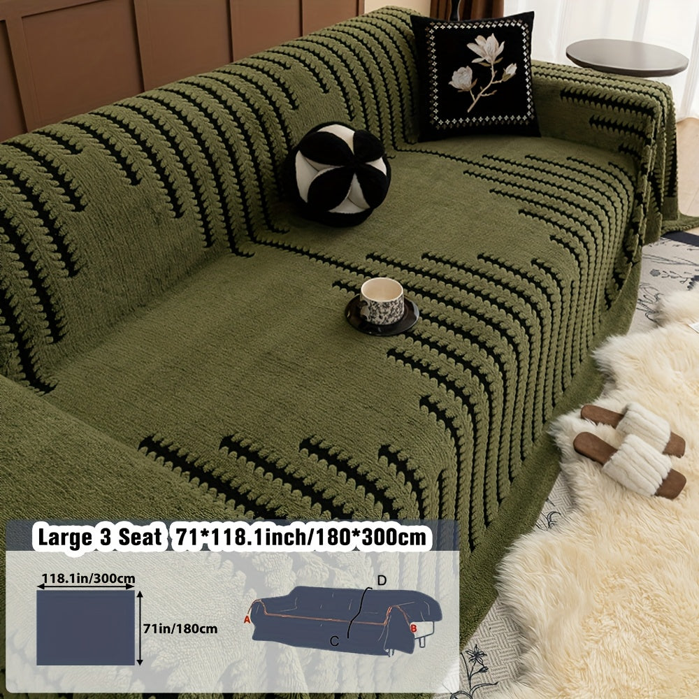 1pc Modern & Striped Sofa Cover - Soft Polyester, Machine Washable, Easy to Fit for 3-Seater, Loveseat, Sectional Sofa, Armchair