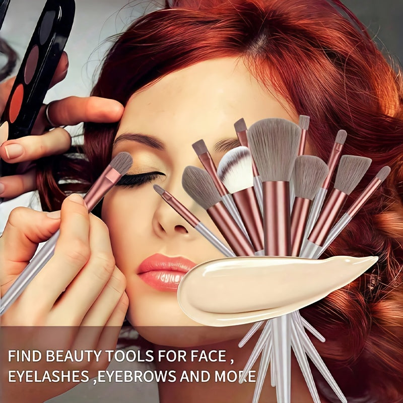 Conjunto de 13 pincéis de maquilhagem + 2 esponjas de maquilhagem castanhas, para sombra, base, BB cream e corretor. Ferramentas de maquilhagem macias e multifuncionais para mulheres.