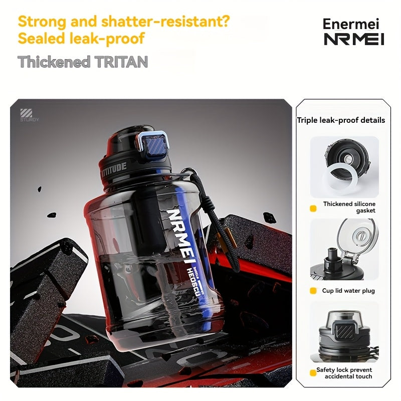 NRMEI 64oz Water Bottle with Time Marker - BPA-Free Half Gallon Hydration Flask, Large Sports Water Bottle with Straw and Lid, Handle, Suitable for Camping & Gym