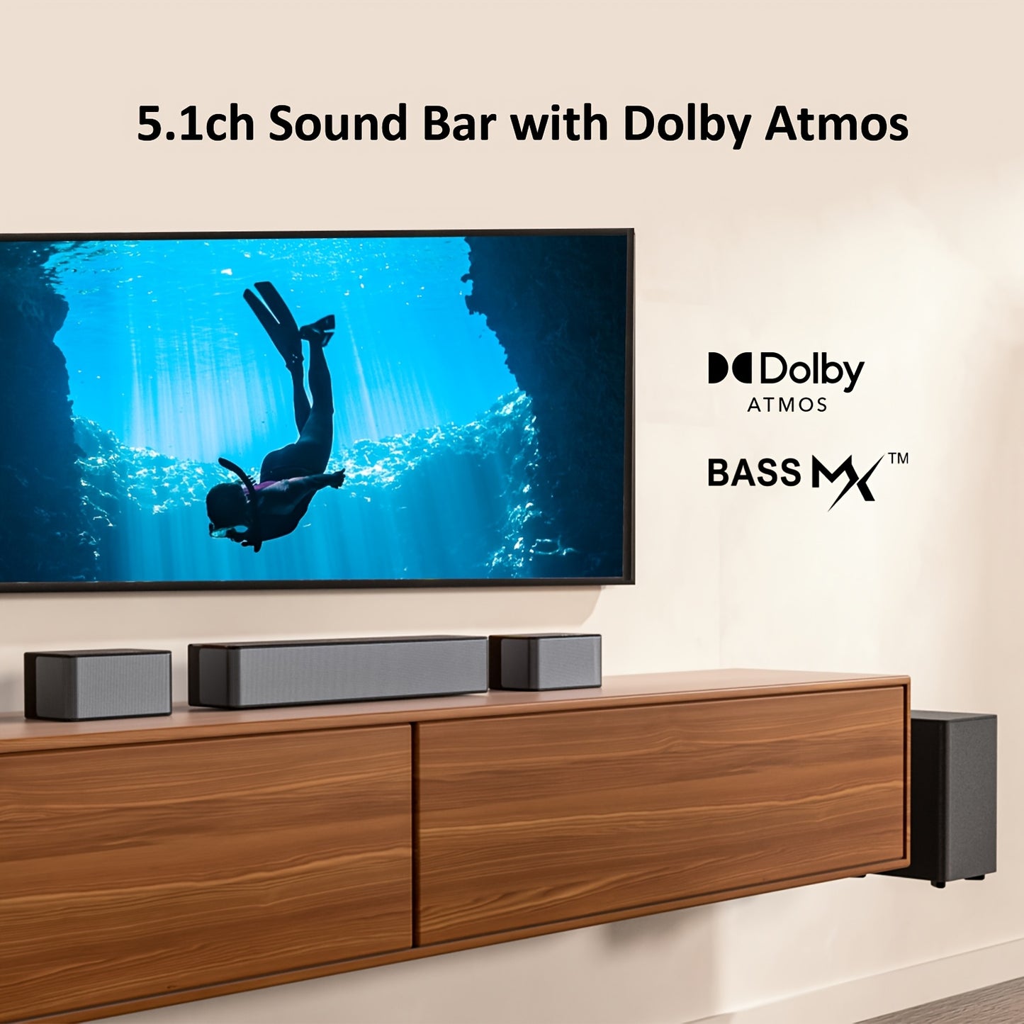 ULTIMEA 5.1 Atmos Soundbar with Wireless Subwoofer, 410W Peak Power Home Theater System, Wireless Surround Sound System, Bass Boost & Deep Bass, App Control, Compatible with TV, Gaming Consoles, Streaming Devices