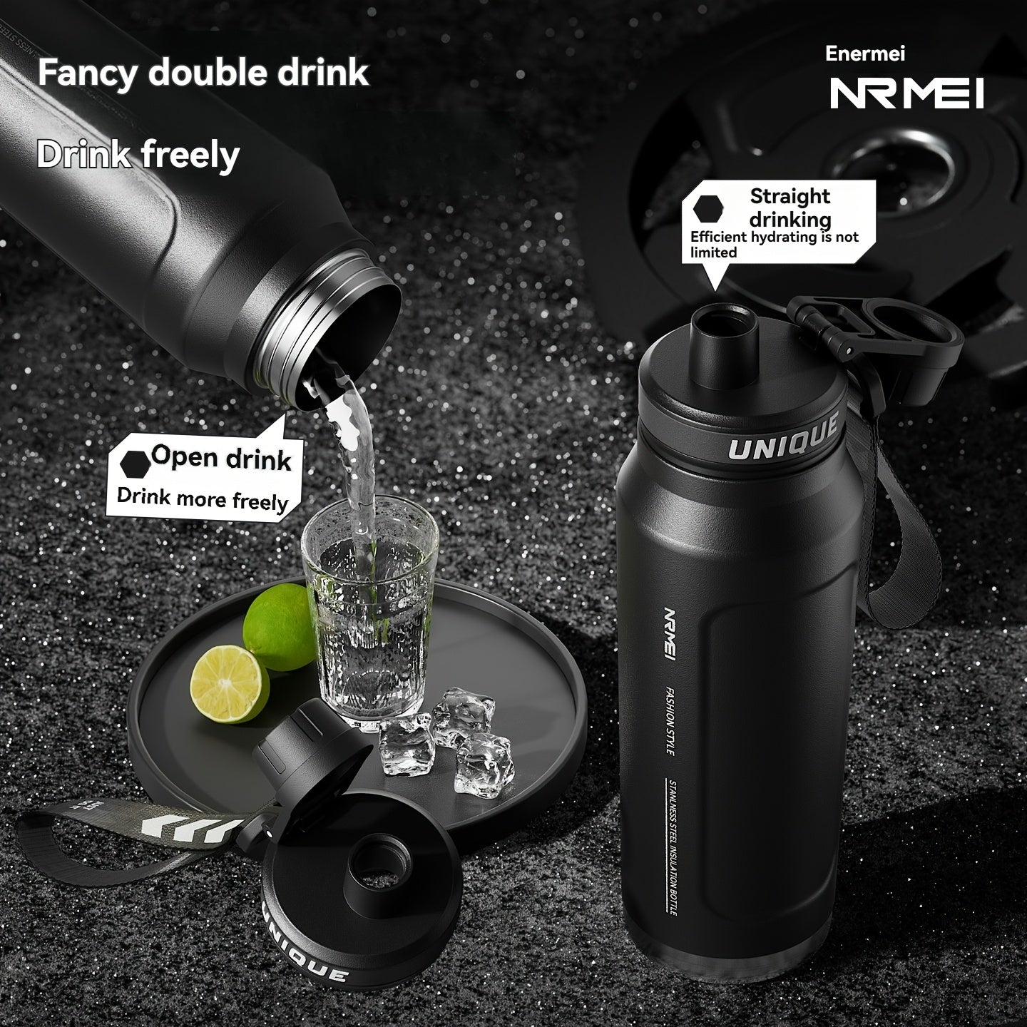1 stainless steel water bottle with carrying strap, 316 stainless steel, suitable for outdoor and camping