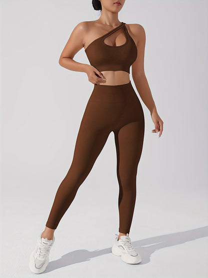 Women's 2pcs Yoga Set: Sexy One-Shoulder Sports Bra & High-Waist Butt Lifting Leggings - Stretchy, Non-See-Through Activewear