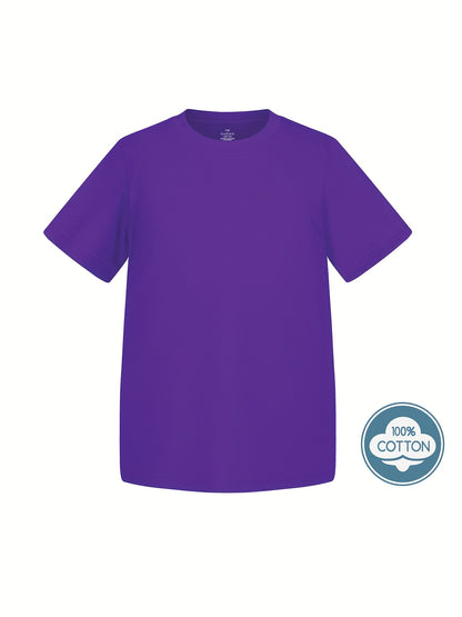 T-shirt infantil de cor sólida, blusa casual de manga curta, t-shirt infantil para o verão.