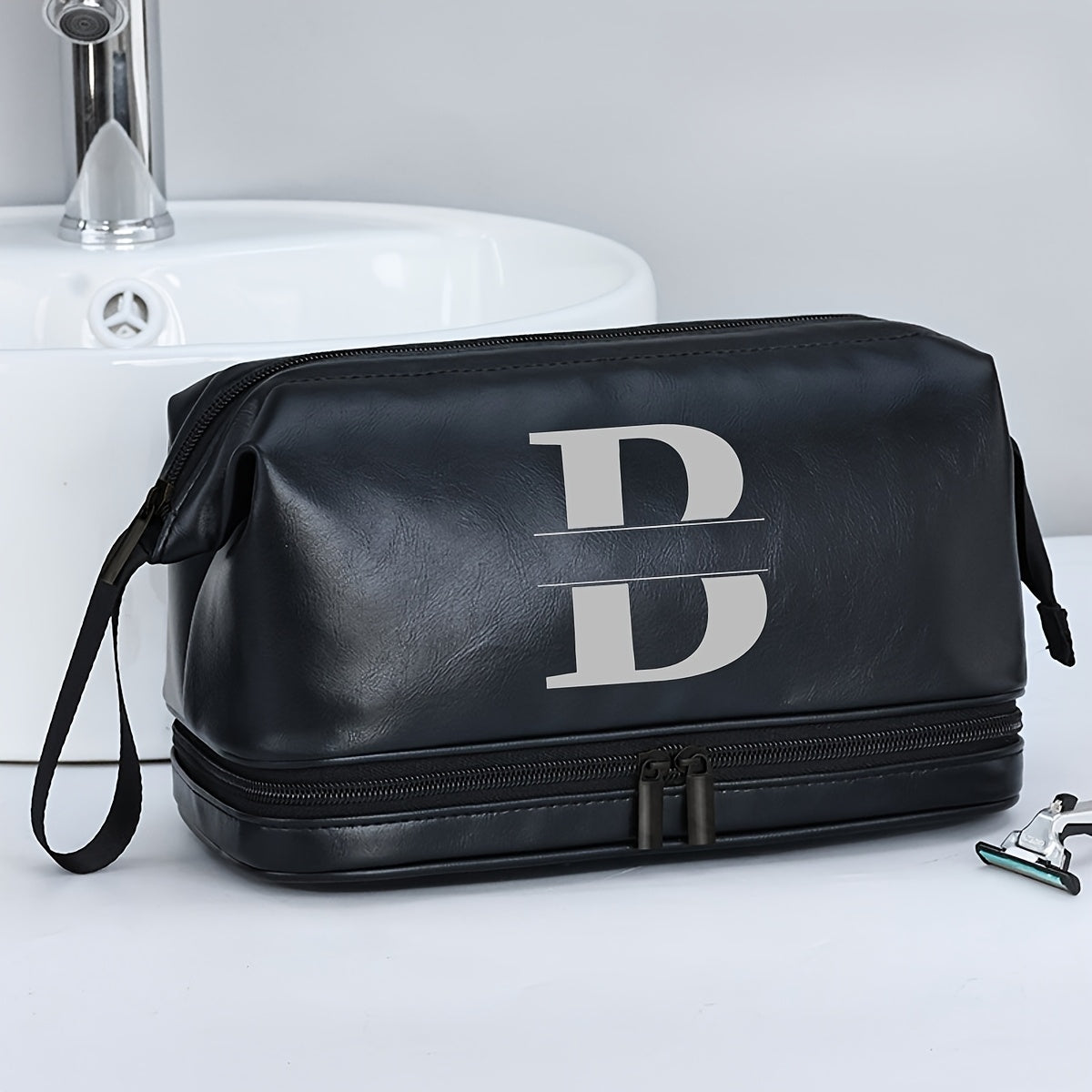 Customized Men's Fashion Travel Toiletry Bag PU Large Letter Toiletry Bag