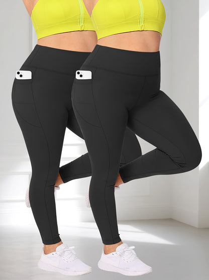 Plus Size - Two-piece set - Plus Size Crescent Pocket 9-Inch Pants (Discounted Promotional Model) - Belly Tight-Fitting Leggings with Pockets High-Waisted Pants for Women and Fitness