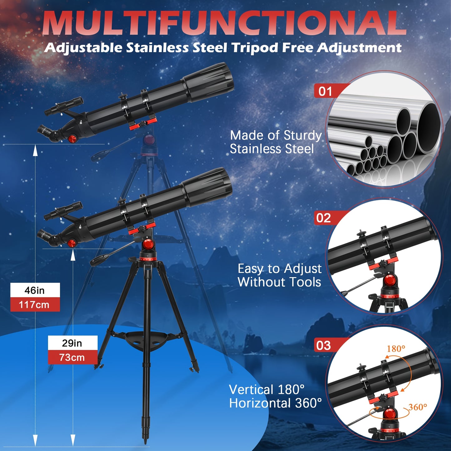 450x Magnification Professional Refractor Telescope, 90mm Aperture, 900mm Full Coated, High Transmittance with AZ Mount and Phone Holder for Moon Gazing, Bird Watching, Stargazing - Ideal Christmas and Birthday Gift