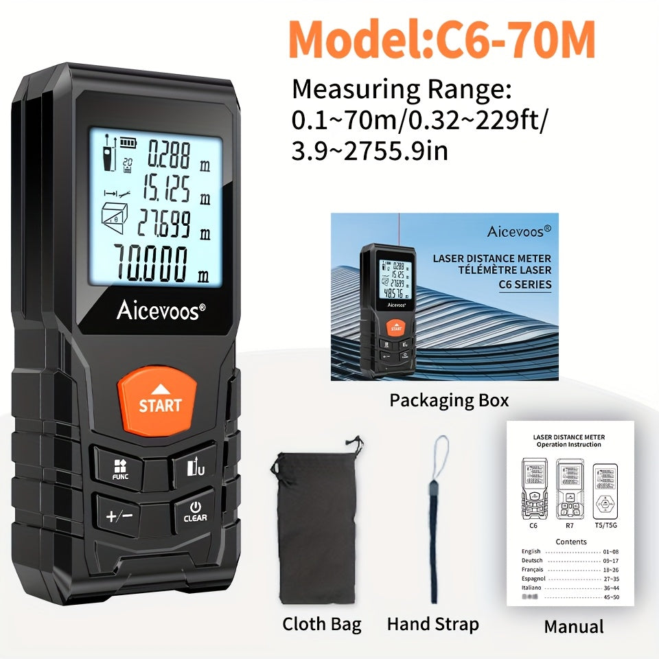 AICEVOOS High Precision Digital Laser Distance Meter, 50-120m Range, Battery-Powered, Rubber Casing, Electronic Measuring Tape for Industrial Measurement, Measurement Tool|Digital Distance Meter|Rubber Casing Tape