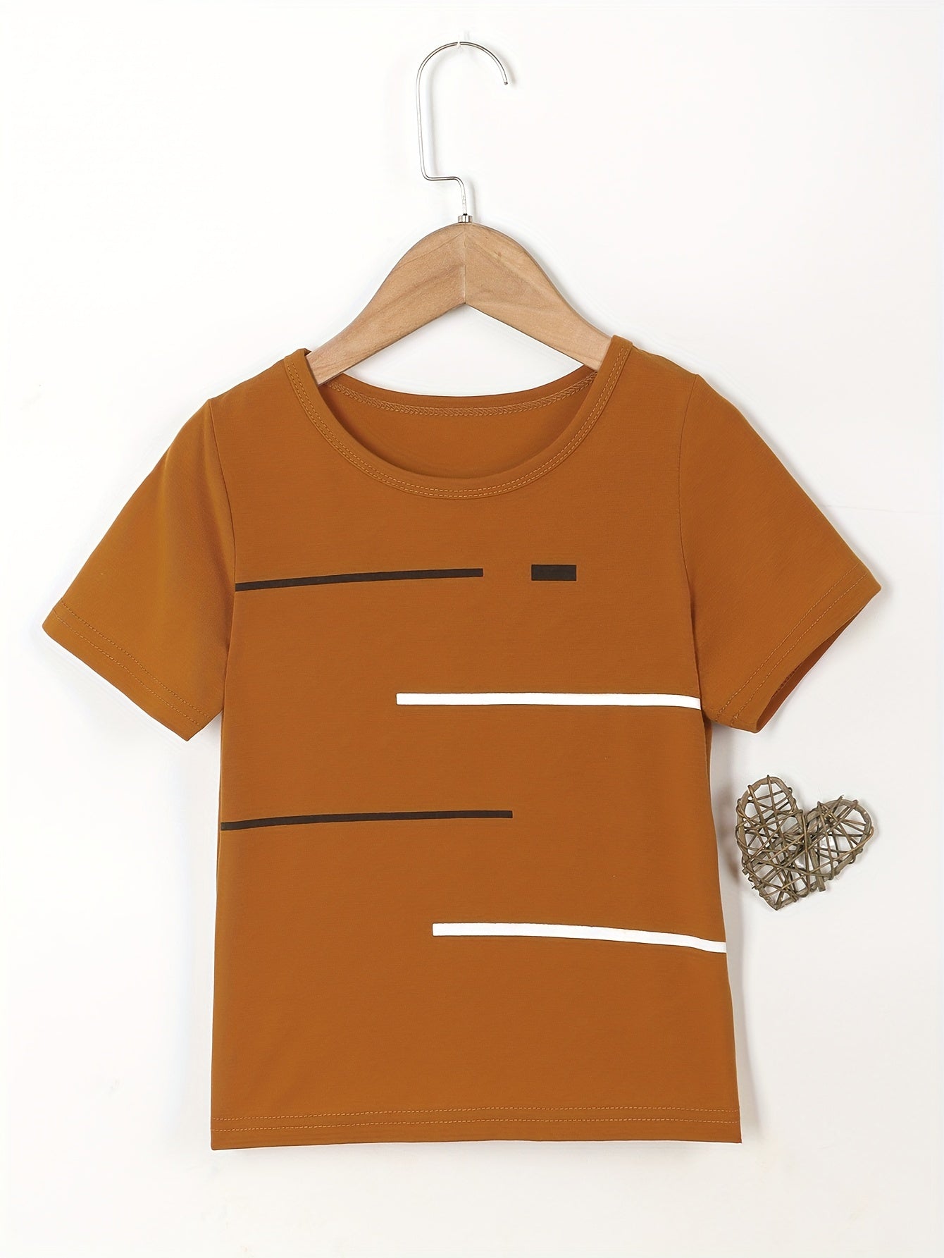 2pcs Set of Boys' Summer Striped Print Round Neck Short Sleeve T-shirt and Casual Shorts