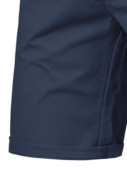 Men'S Classic Solid Color Polyester Short Pants, Casual Golf Wear, Mid Waist, Regular Fit, Slight Stretch Fabric, with Pocket