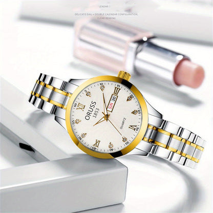 Luxury Rhinestone Decor Quartz Watch Waterproof Calendar Luminous Analog Wristwatch For Daily Life Business Travel Vacation Date Watch