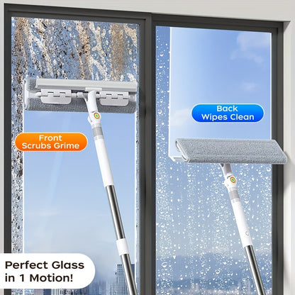 134.37cm Lengthen Microfiber Cleaning Tool, 360° Spin Flat Dust Tools, Dual-Use Dry and Wet, Stainless Steel Handle, Plastic Head, Efficient Glass Cleaner, Window Cleaning Tools, for Bathroom Doors, Windows, Floor and Car Us