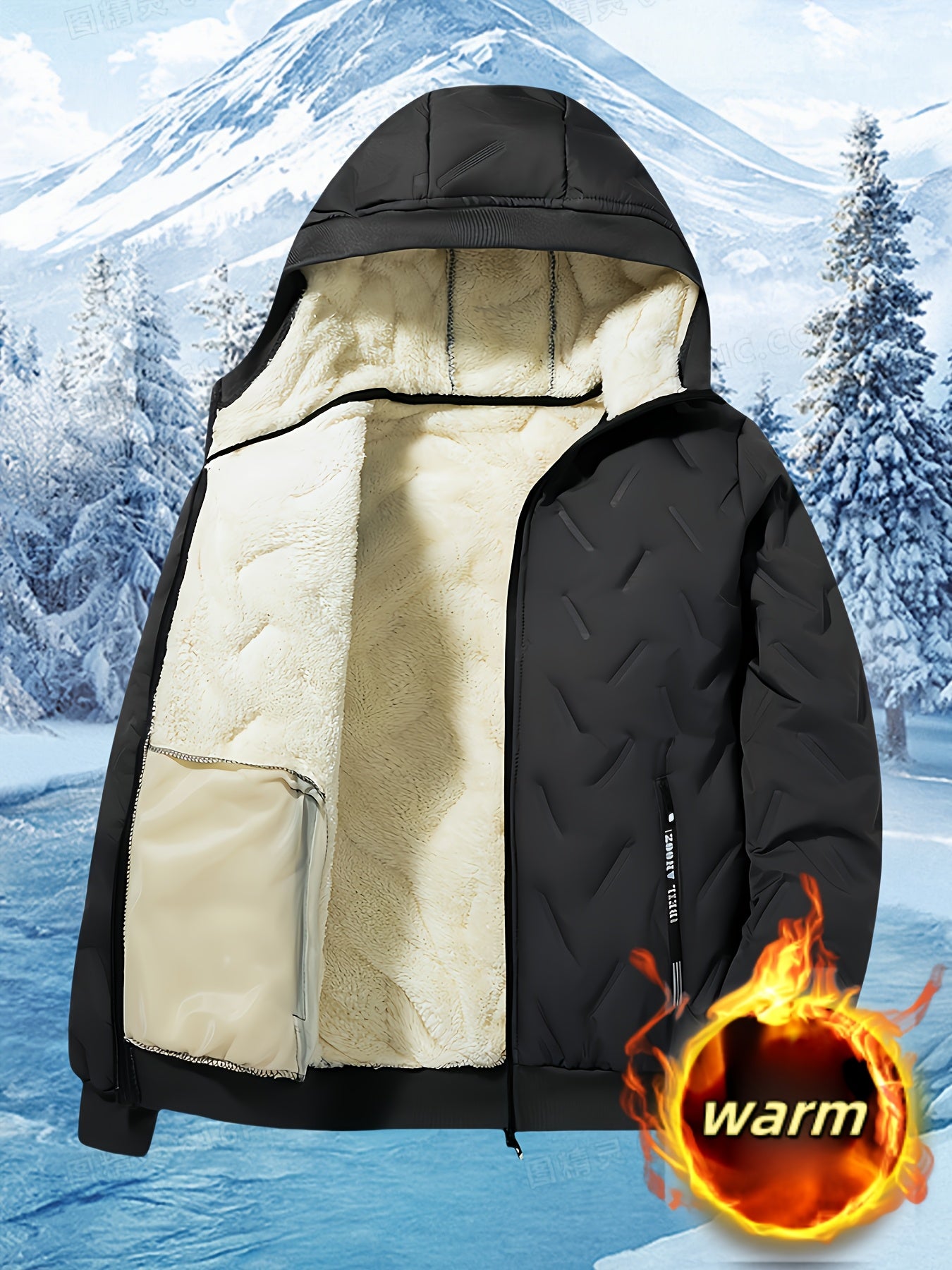 Men'S Heavyweight Winter Jacket - Windproof Cold Weather Coat with Full-Zip Closure, Hooded Insulated Outerwear - Thick Fleece-Lined Insulation for Extreme Cold, Zippered Pockets - Ideal for Skiing, Hiking, Commuting - Fall/W