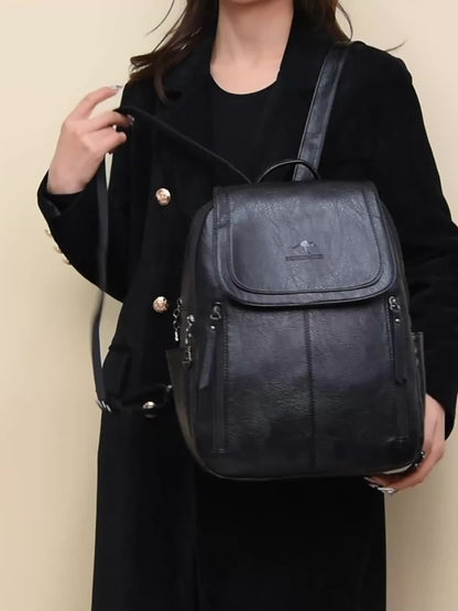 DENGLIDAISHU Women'S Summer Casual Backpack - Large Capacity Adjustable Strap, Brown Synthetic Faux Leather with Zipper Closure, Polyester Lining, Perfect for Travel & Everyday Use, Backpack for Travel, Secure Zipper Closure