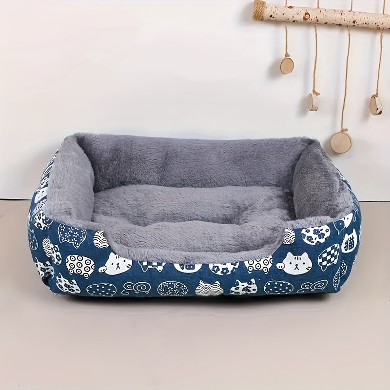 Super Soft Pet Bed for Cats & Dogs - Plush Polyester Fill, Blue Paw Print Design, Durable Indoor Sofa Cushion, Easy to Clean, Cozy & Comfortable for Indoor Pets, Cat Bed, Playful Pet Design, Easy Clean Material