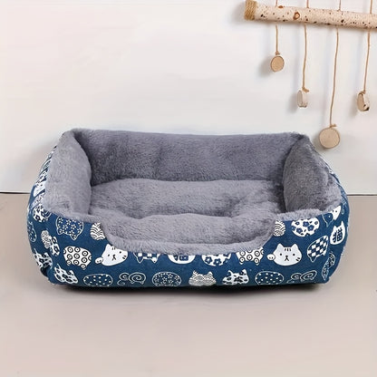 Super Soft Pet Bed for Cats & Dogs - Plush Polyester Fill, Blue Paw Print Design, Durable Indoor Sofa Cushion, Easy to Clean, Cozy & Comfortable for Indoor Pets, Cat Bed, Playful Pet Design, Easy Clean Material