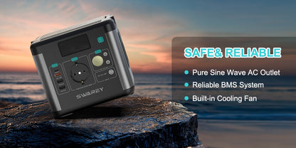 Swarey 300W Power Station with 100W Solar Panel, Power Bank with AC Outlet, 222 Wh Portabale External Battery Pack, PD 65W Fast Charging Laptop Charger Battery for Business Travel Camping Home Emergency Outage Laptop Camera