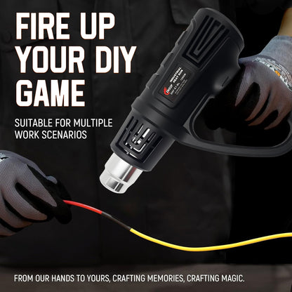 Kit de pistola de ar quente DKEOF 1280W para serviço pesado com definições de temperatura dupla (150°C/650°C), proteção contra sobreaquecimento, aquecimento rápido, cabo ergonómico e construção durável - para encolher PVC e soldar.