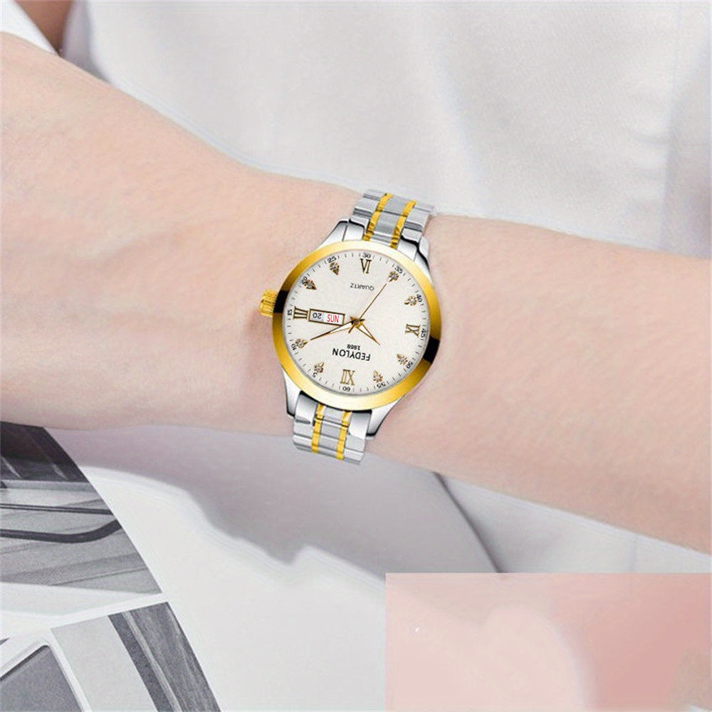 Luxury Rhinestone Decor Quartz Watch Waterproof Calendar Luminous Analog Wristwatch For Daily Life Business Travel Vacation Date Watch