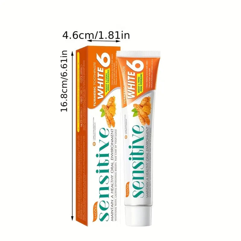 Natural Turmeric Teeth Toothpaste with Ginger Extract - 6-in-1 Formula for Deep Cleaning, Sensitivity Relief & Plaque Control, Whitens Teeth, Freshens Breath, Moisturizing for Healthy Gums, Vegan & Ethically Made, 100g