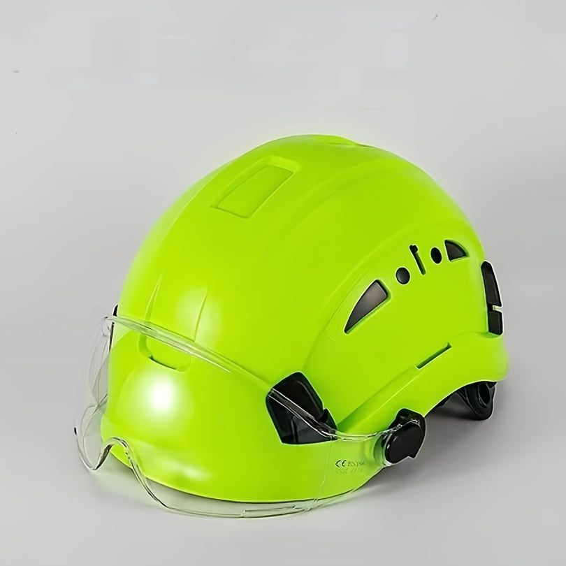 Adjustable Safety Helmet with Integrated Visor - Durable ABS Plastic, Ergonomic Design for Construction & Industrial Use, White, Construction Safety Gear, Sleek Glossy Finish, Secure Fit Straps