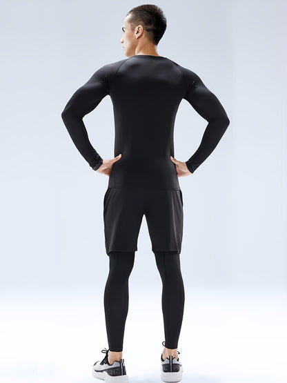 Men's Slimming Long Sleeve T-shirt, Compression Sweat Fitness Training Base Layer, Men's Waist Sculpting Sports Shapewear