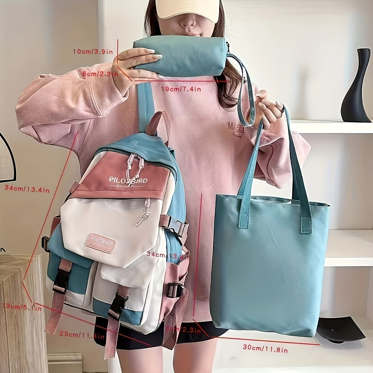 Aesthetic Color Contrast Travel Backpack, Large Capacity Flap Schoolbag, Japanese Preppy Style Bookbag For Students Back To School