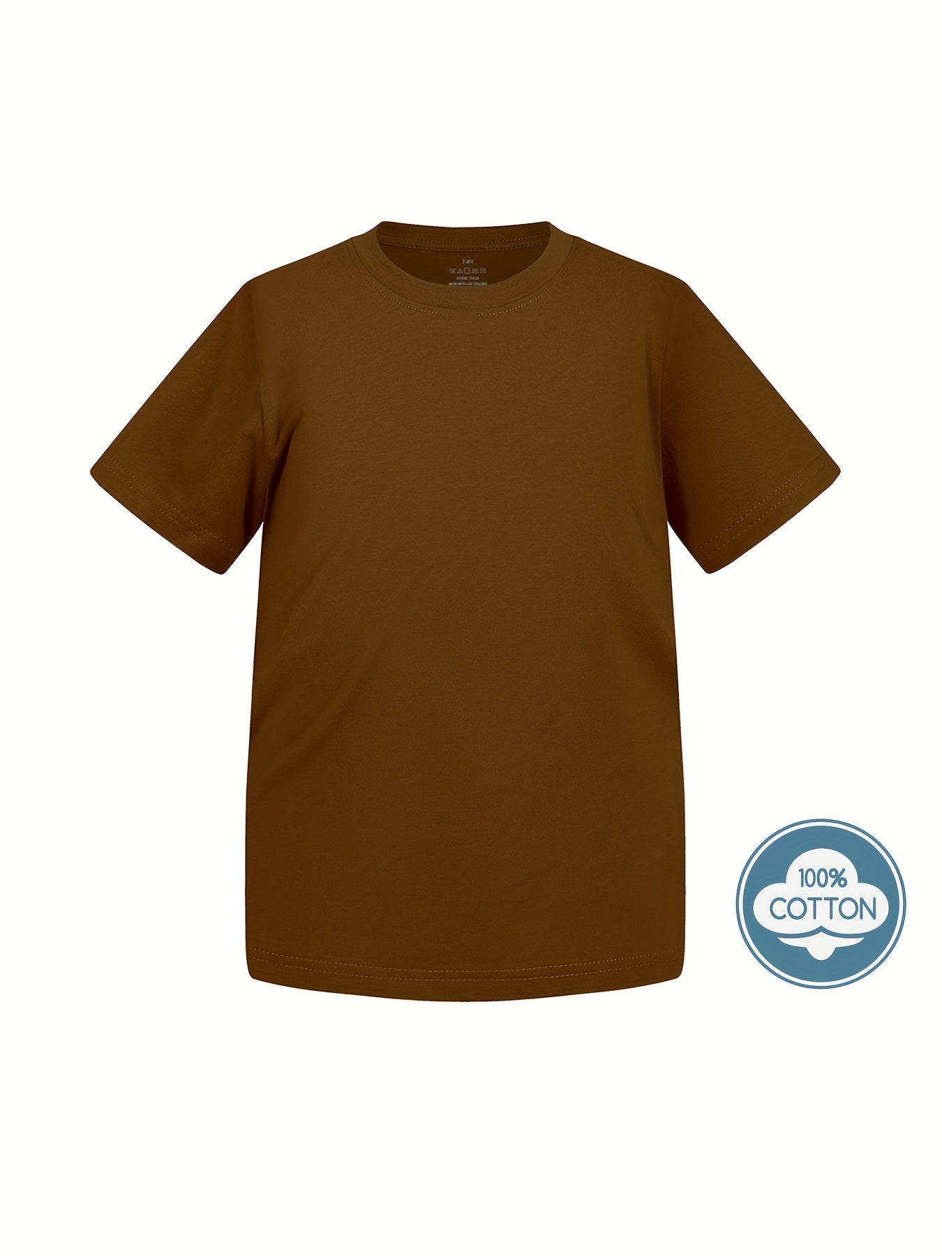 T-shirt infantil de cor sólida, blusa casual de manga curta, t-shirt infantil para o verão.