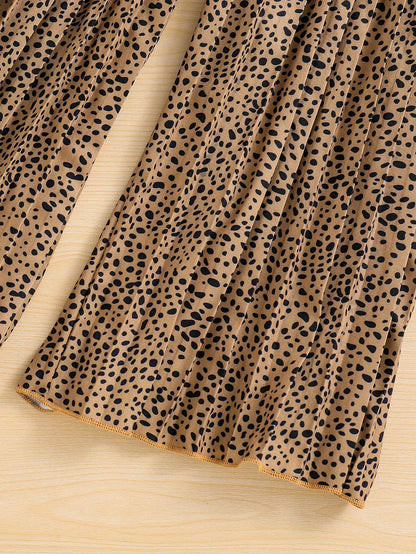 Girls' Fashion 2pcs Set, Cartoon Print Crew Neck T-Shirt & Pleated Polka Dot Pants, Casual Summer Outfit, Polyester & Spandex, Knit Fabric, Regular Fit - HWMFSNHFZ, for Outdoor