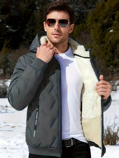 Men'S Heavyweight Winter Jacket - Windproof Cold Weather Coat with Full-Zip Closure, Hooded Insulated Outerwear - Thick Fleece-Lined Insulation for Extreme Cold, Zippered Pockets - Ideal for Skiing, Hiking, Commuting - Fall/W