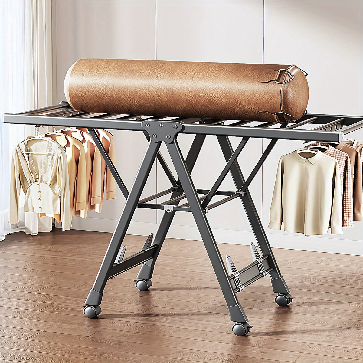 Estendal de secar roupa dobrável Joybos® Ultimate Space-Saving - Solução genial para secar roupa em 2 níveis, autoportante com abas ajustáveis ​​em altura, solução de arrumação sem esforço para qualquer casa.