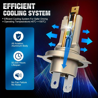 S&D 2pcs H4 LED Bulbs 9003/HB2 LED Fog Lights 30000LM LED Headlight Bulbs CSP Fanless with Canbus High And Low Suitable for Audi, for Honda, for H4 LED Headlight Aluminum Alloy Body, Without Battery, Headlight Bulb