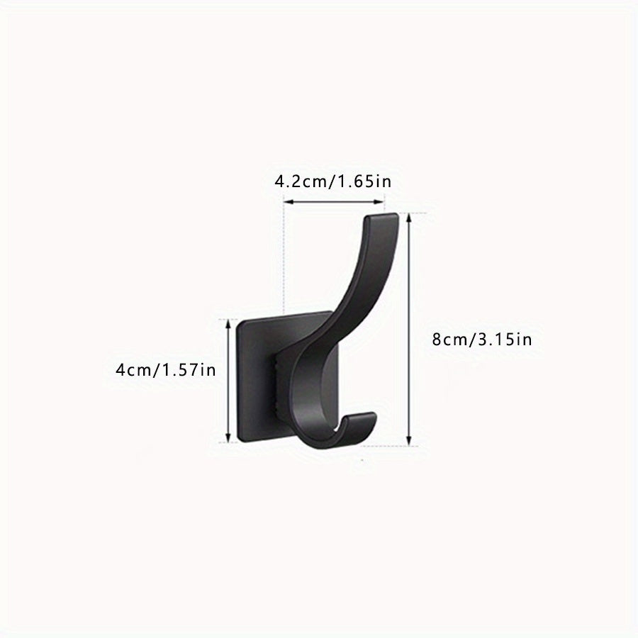 4pcs Self Adhesive Hooks - No-Drill Wall-Mounted Towel & Robe Hangers, Space-Saving Aluminum Powder-Coated Black Hooks for Bathroom, Bedroom, Kitchen - Versatile Storage for Clothes, Hats, Towels, Bathroom Organization, Sleek